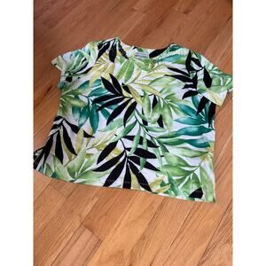 Alfred Dunner Petite XL Short Sleeve Top w/beaded neckline, Cayman Islands